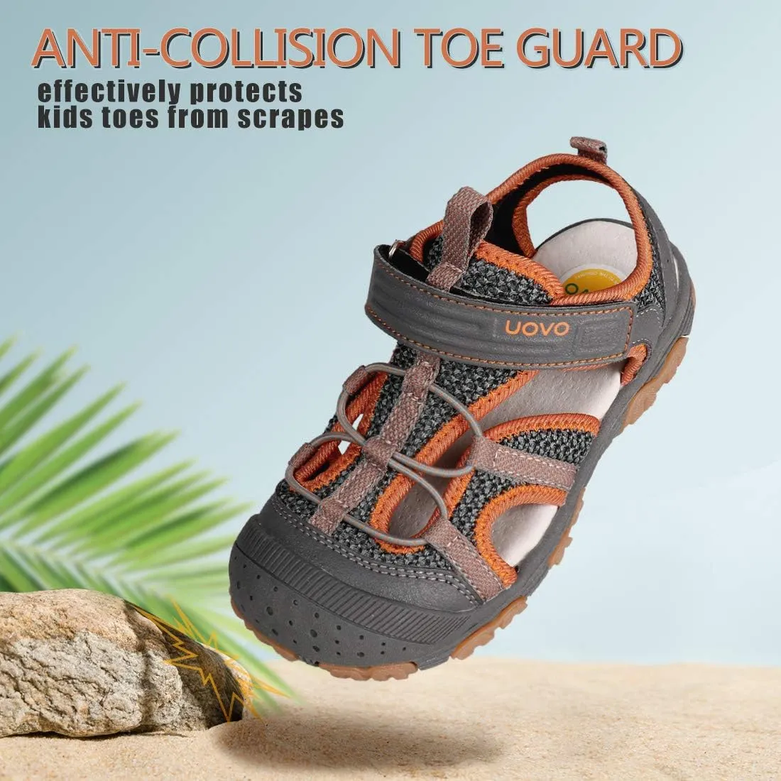 UOVO Boys Sandals Kids Sandals Hiking Athletic Closed-Toe Beach Summer Sandals for Boys Quick-Drying