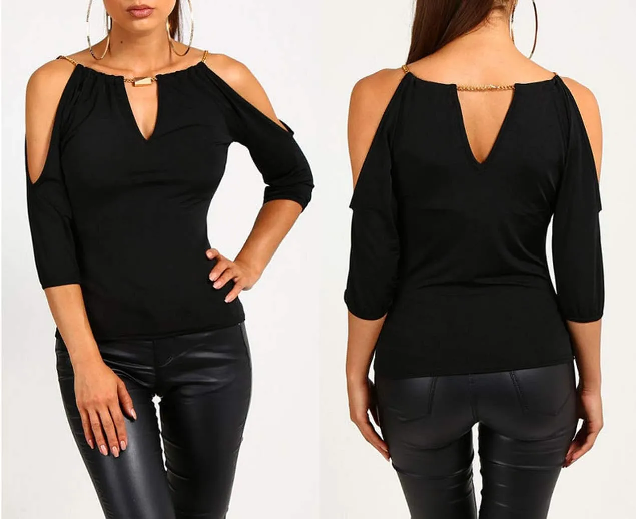 USGreatgorgeous Women’s Open Cold Shoulder Slim Fit Short Sleeve Tee Shirt Casual Blouse Tops