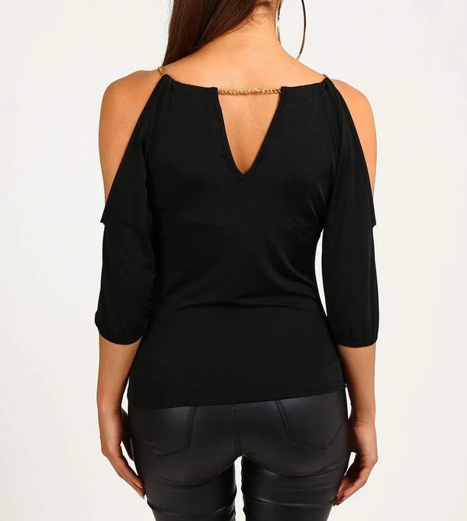 USGreatgorgeous Women’s Open Cold Shoulder Slim Fit Short Sleeve Tee Shirt Casual Blouse Tops