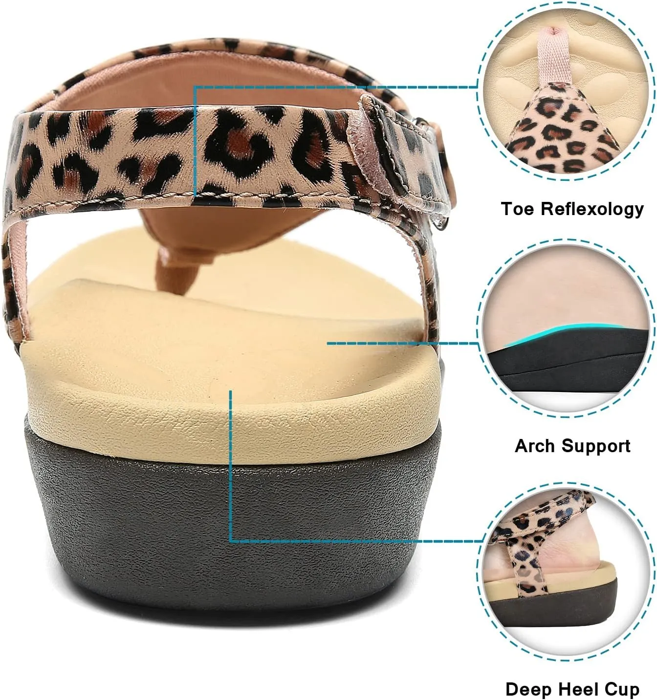 UTENAG Womens Arch Support Sandals Orthotic Adjustable Thong Flip Flops Shoes