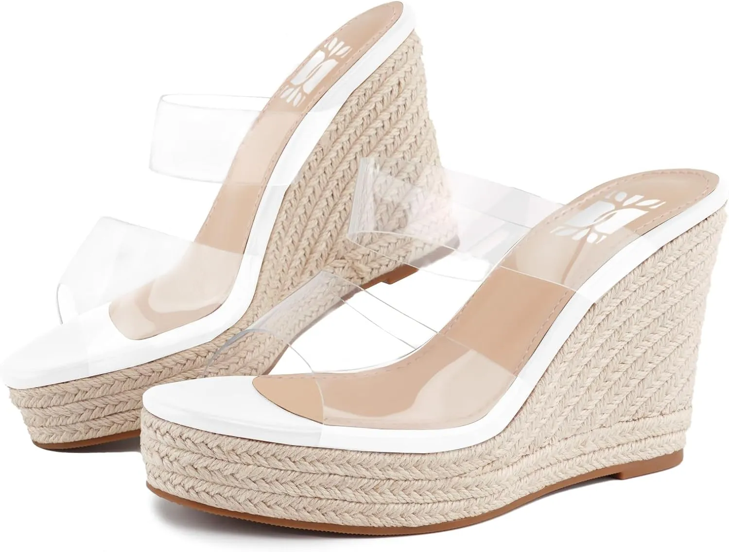 VARECOLA Women Slip On Espadrille Platform Wedge Sandals Slide Open Toe Clear High Heel Sandals