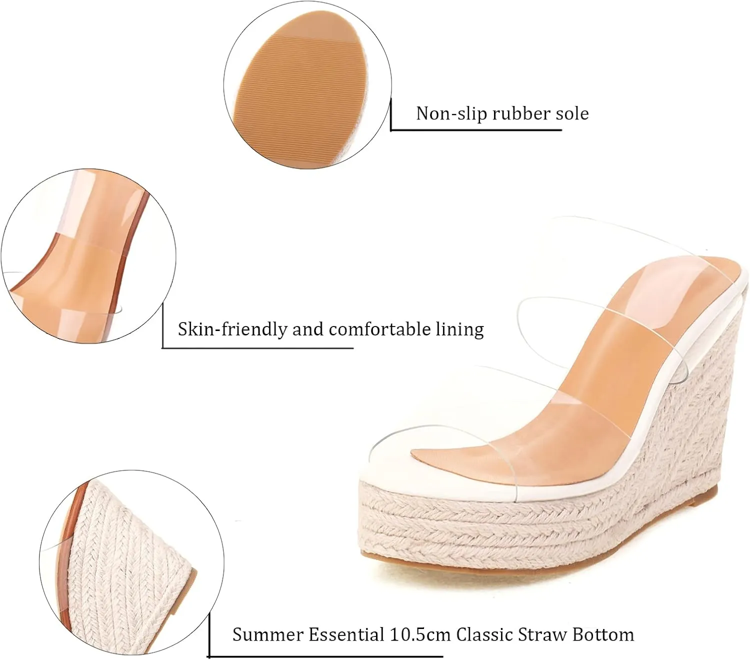 VARECOLA Women Slip On Espadrille Platform Wedge Sandals Slide Open Toe Clear High Heel Sandals