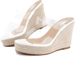 VARECOLA Women Slip On Espadrille Platform Wedge Sandals Slide Open Toe Clear High Heel Sandals