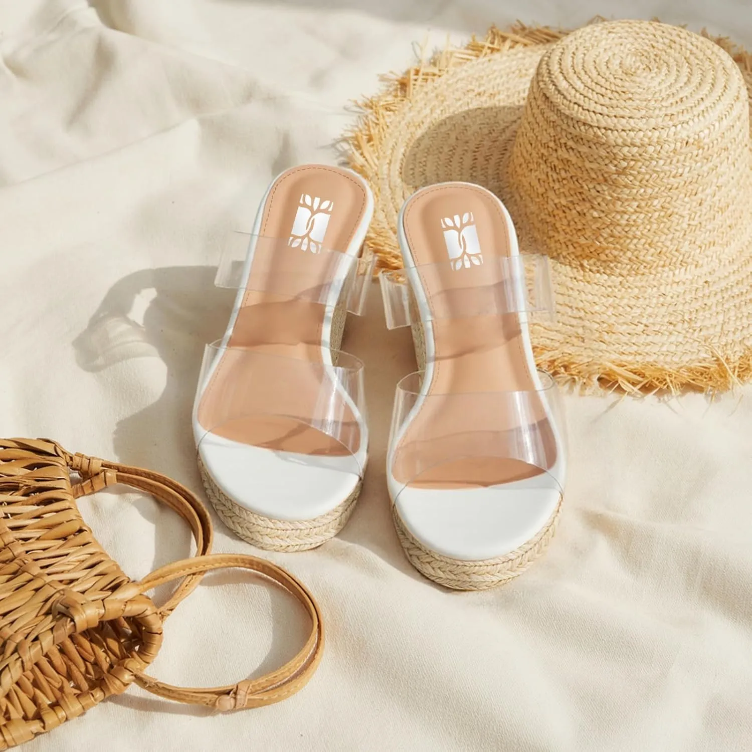 VARECOLA Women Slip On Espadrille Platform Wedge Sandals Slide Open Toe Clear High Heel Sandals