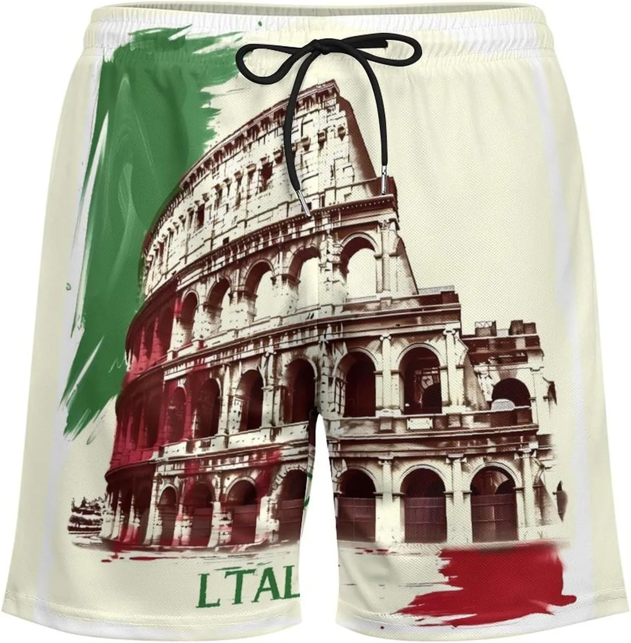 Vintage Roman Colosseums Italian Flag Men's Swim Trunks Quick Dry Board Shorts Swimwear Beach Shorts with Compression Liner
