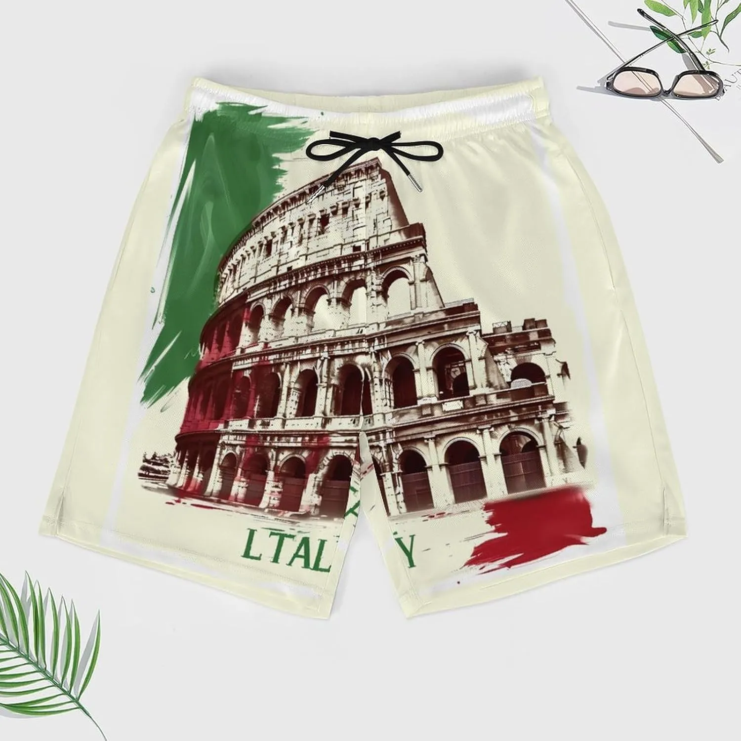 Vintage Roman Colosseums Italian Flag Men's Swim Trunks Quick Dry Board Shorts Swimwear Beach Shorts with Compression Liner