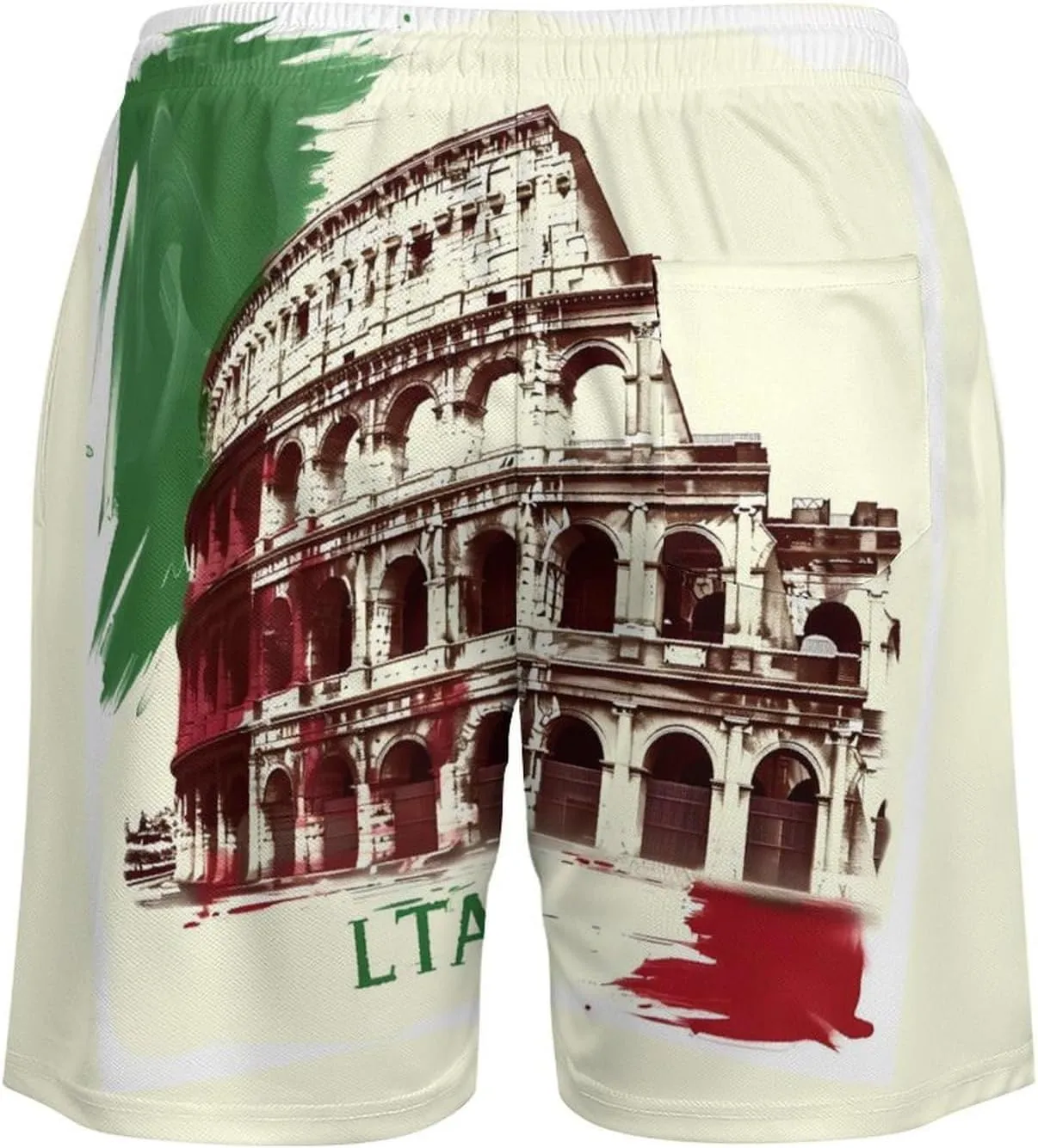 Vintage Roman Colosseums Italian Flag Men's Swim Trunks Quick Dry Board Shorts Swimwear Beach Shorts with Compression Liner