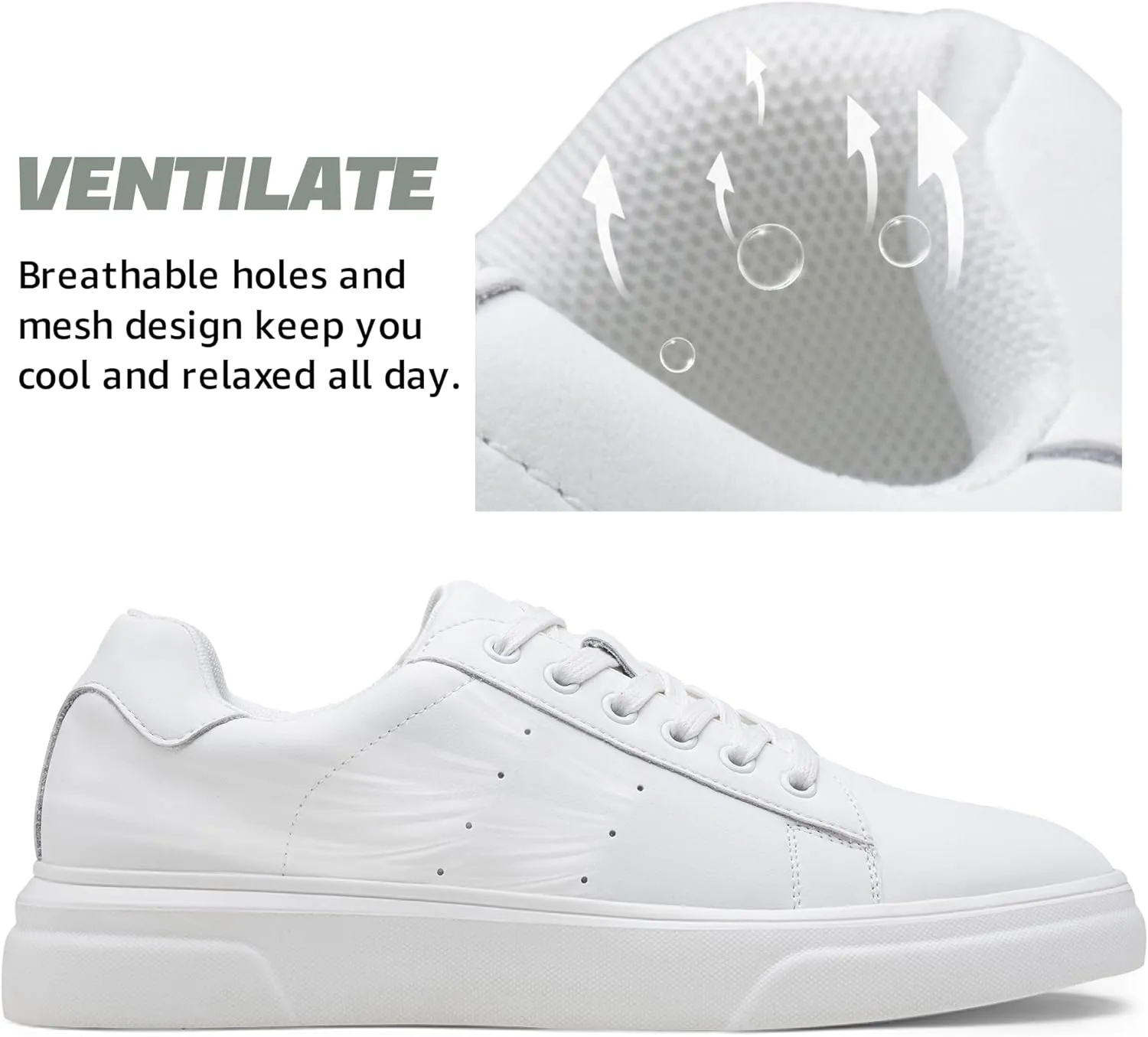 Vostey Men's Fashion Sneakers Leather White Shoes for Men Comfortable Mens Casual Shoes