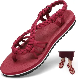 Walking Sandals Women,Arch Support Sandals Women's,Comfortable Flat Sandals with Flip Flops for Beach Travel