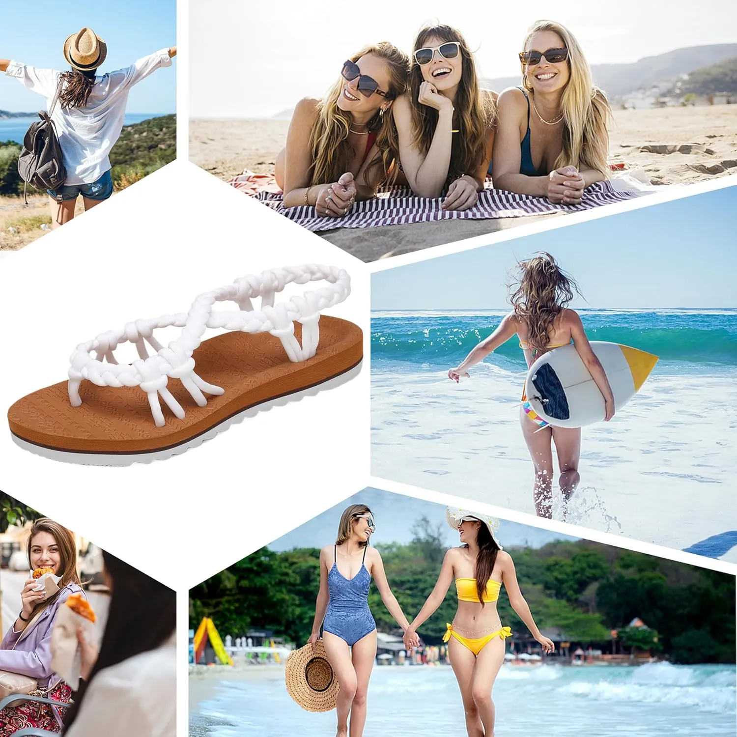 Walking Sandals Women,Arch Support Sandals Women's,Comfortable Flat Sandals with Flip Flops for Beach Travel