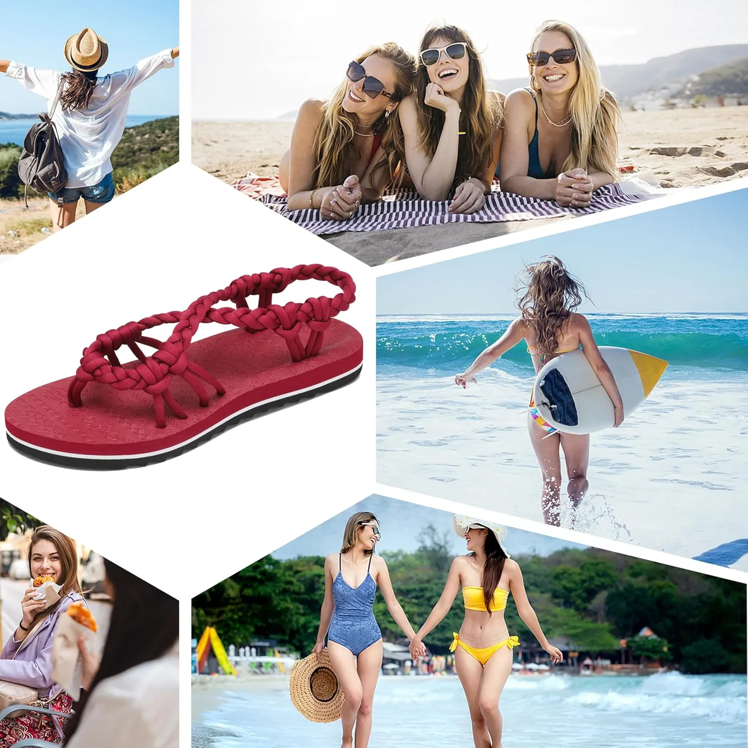 Walking Sandals Women,Arch Support Sandals Women's,Comfortable Flat Sandals with Flip Flops for Beach Travel