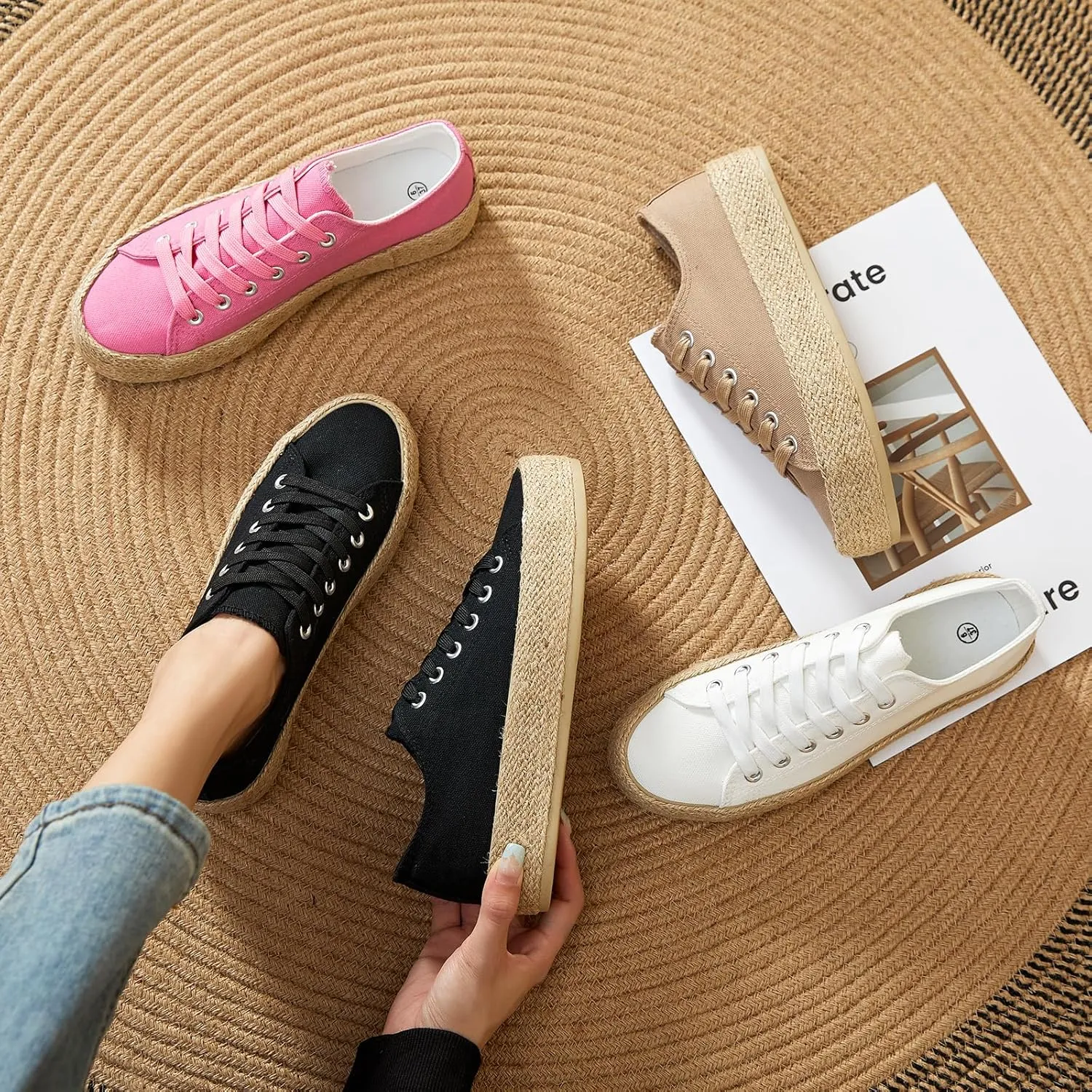 Waluzs Canvas Shoes for Women White Platform Sneakers Low Top Lace Up Tennis Shoes Comfortable Casual Walking Shoes