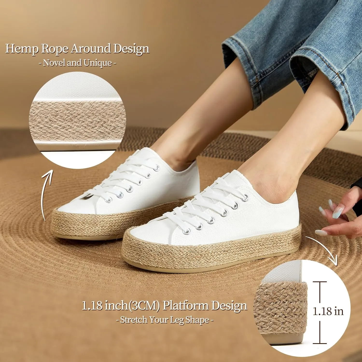 Waluzs Canvas Shoes for Women White Platform Sneakers Low Top Lace Up Tennis Shoes Comfortable Casual Walking Shoes