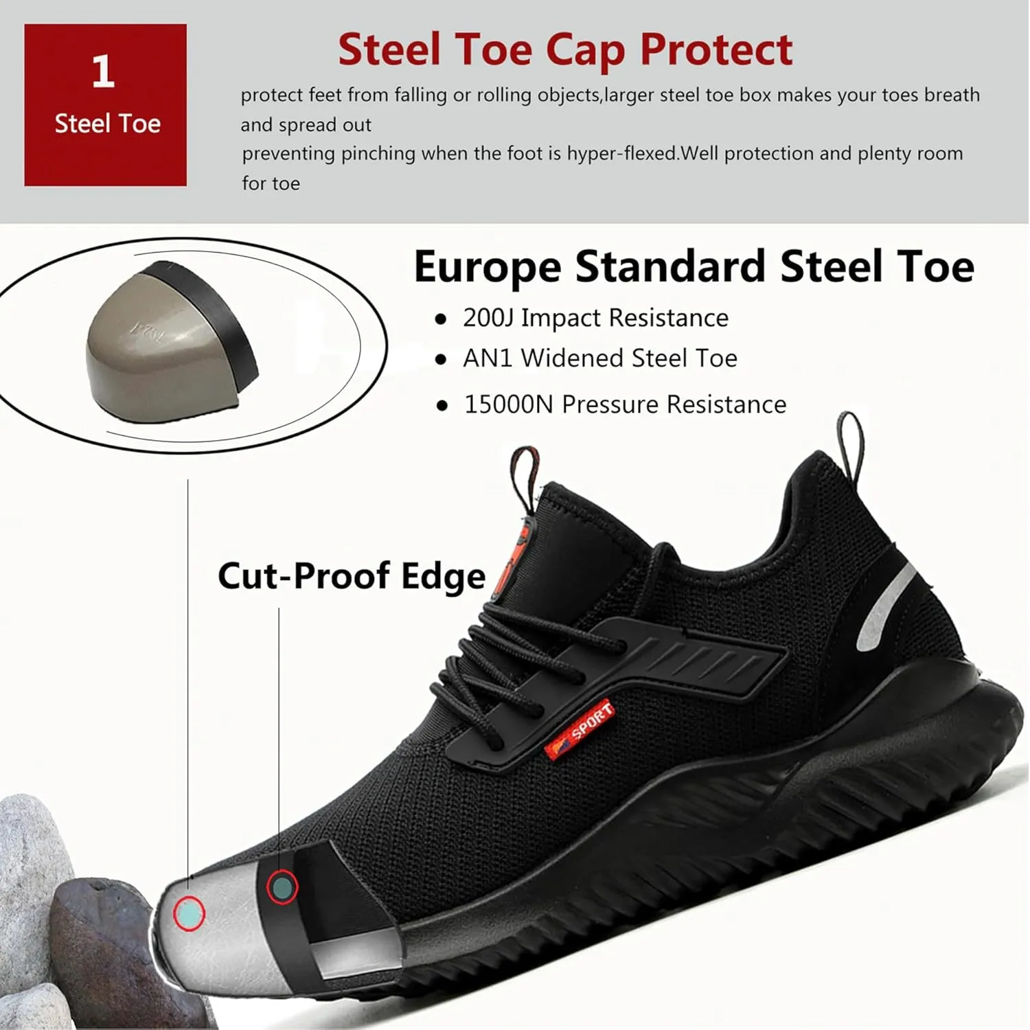 Waterproof Steel Toe Shoes for Men Women Work Shoes Lightweight Safety Sneakers Comfortable Puncture Proof Shoe Zapatos Punta de Acero para Hombres Black