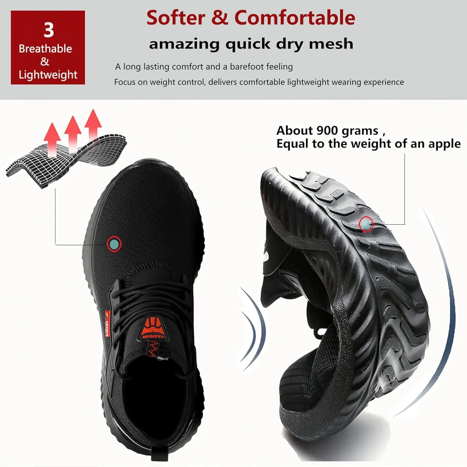 Waterproof Steel Toe Shoes for Men Women Work Shoes Lightweight Safety Sneakers Comfortable Puncture Proof Shoe Zapatos Punta de Acero para Hombres Black