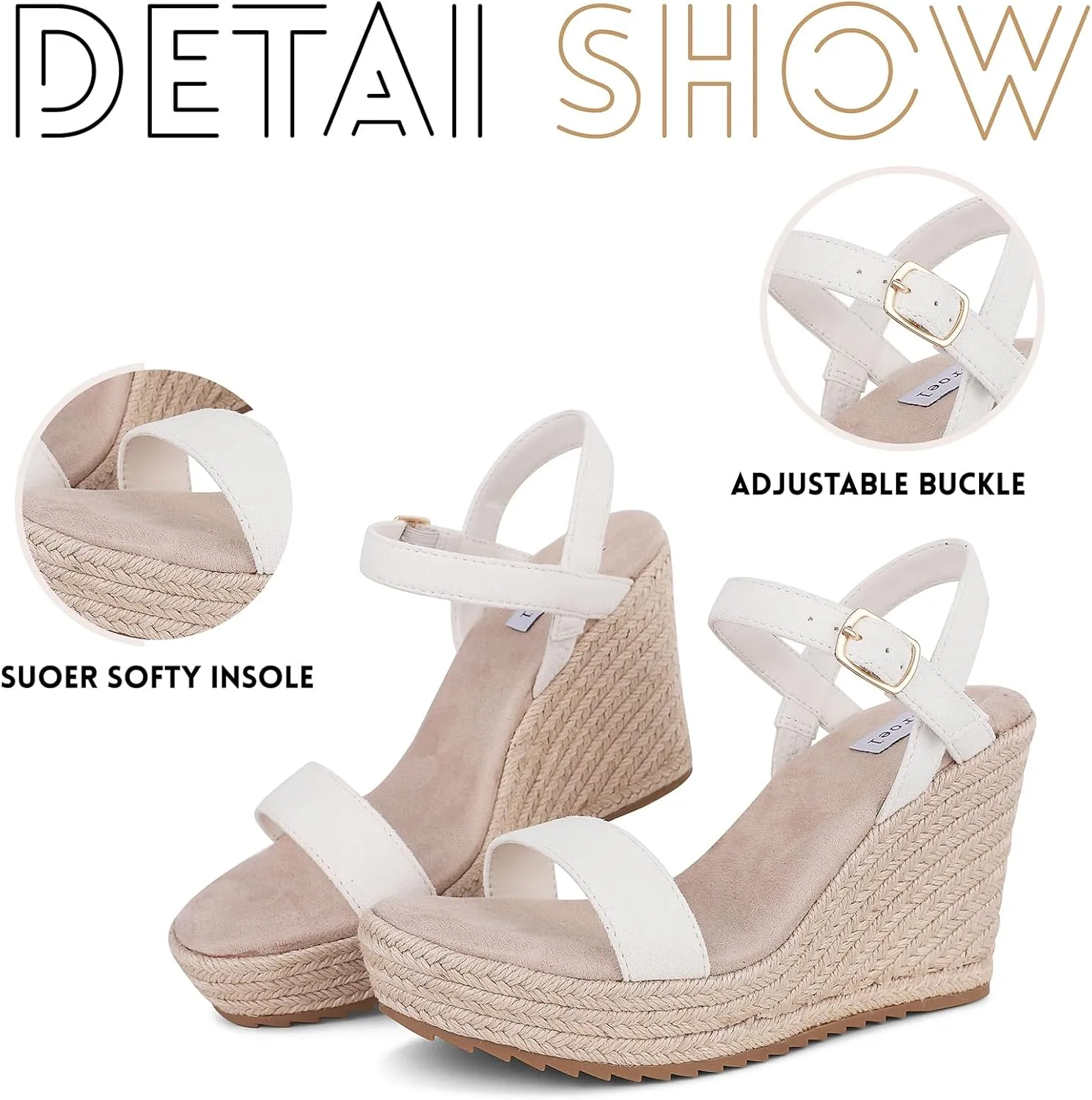 Wedge Sandals for Women-Espadrilles Platform Sandals Ankle Strap Wedges for Women Comfortable Walking Chunky Heel Sandals for Women Dreassy Summer Wedding Cute Shoes