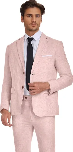 Wehilion Men's 2 Piece Linen Suits Slim Fit Casual Summer Beach Wedding Dress Tux Prom Lightweight Blazer Jacket and Pants