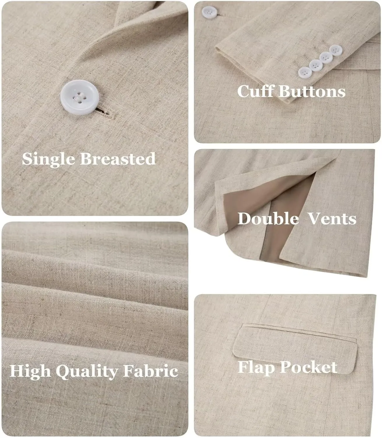 Wehilion Men's 2 Piece Linen Suits Slim Fit Casual Summer Beach Wedding Dress Tux Prom Lightweight Blazer Jacket and Pants