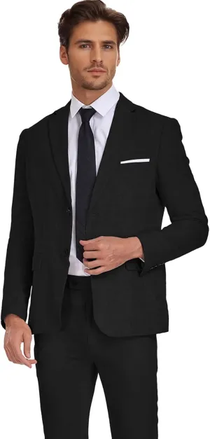 Wehilion Men's 2 Piece Linen Suits Slim Fit Casual Summer Beach Wedding Dress Tux Prom Lightweight Blazer Jacket and Pants