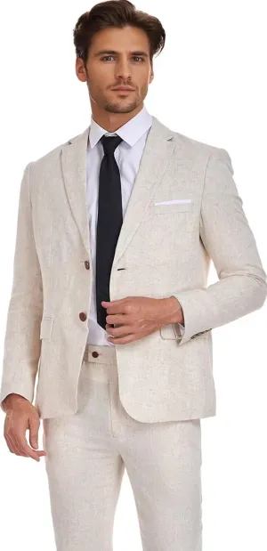 Wehilion Men's 2 Piece Linen Suits Slim Fit Casual Summer Beach Wedding Dress Tux Prom Lightweight Blazer Jacket and Pants