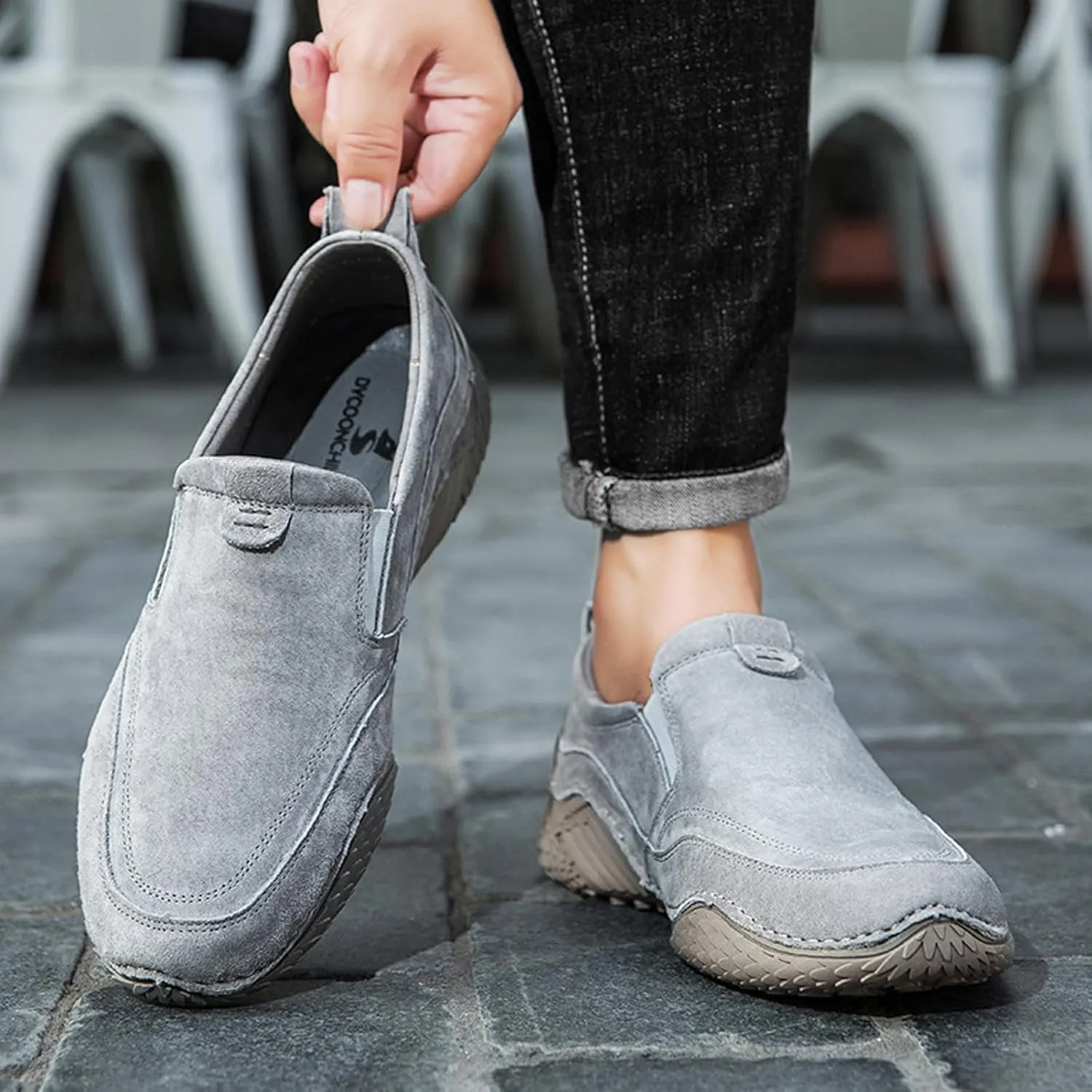 WENOREG Men's Italian Handmade Suede Slip-On Chukka Boots,Outdoor Non Slip Low Top Side Elastic Bands Breathable Casual Flats Driving Sneakers Soft Penny Boat Shoes Beck Ankle Boots
