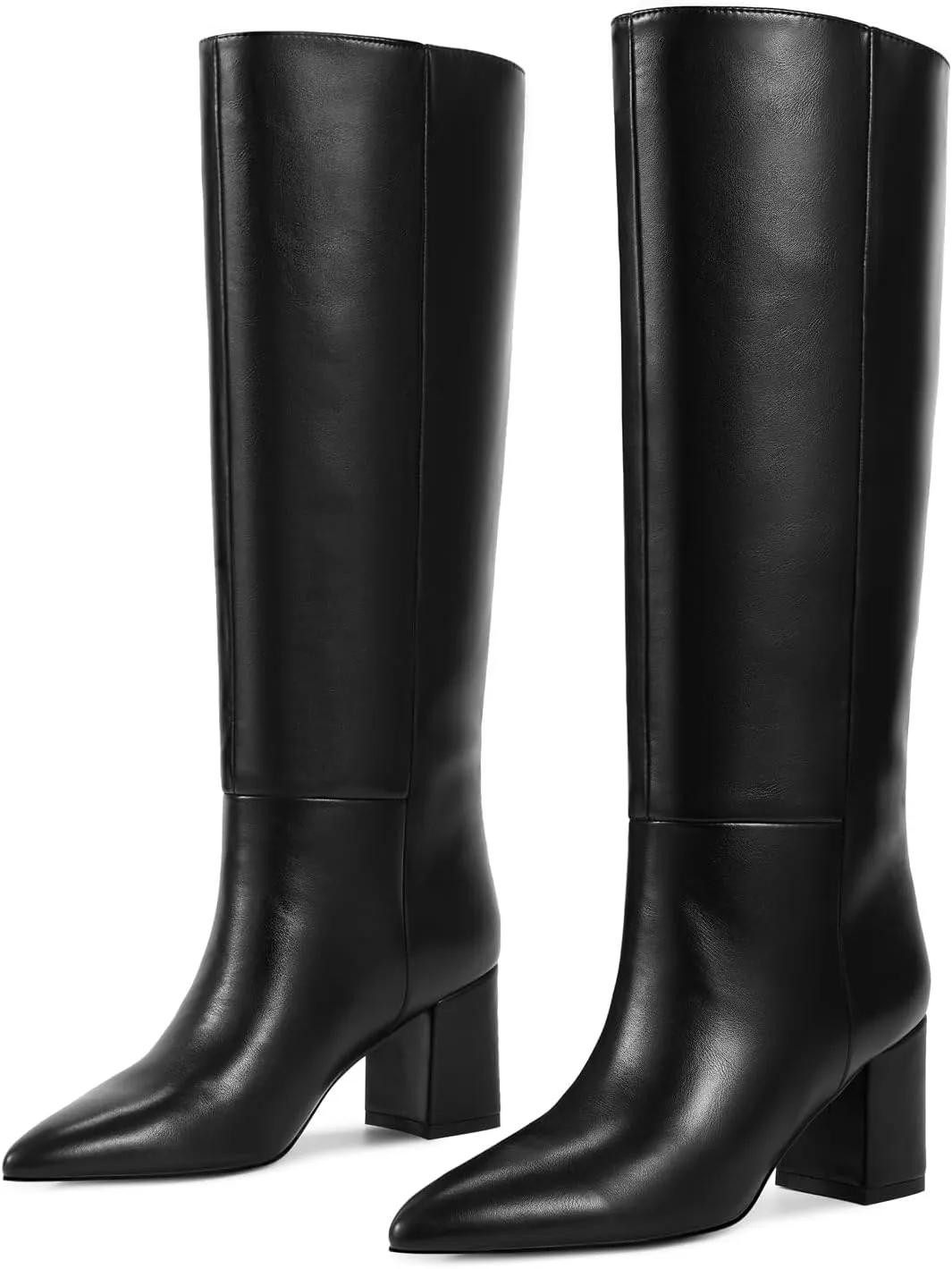 wetkiss Knee High Boots Women Chunky Heel Faux Crocodile Boots Pointed Toe Tall Pull-On Fall Long Boot