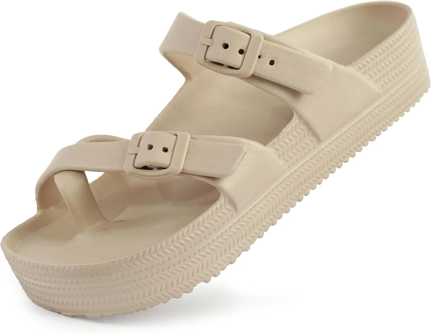 Weweya Womens Sandal with Arch Support - Adjustable Buckle Straps Beach Slides - Summer Lightweight Flip Flops Sandals