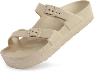 Weweya Womens Sandal with Arch Support - Adjustable Buckle Straps Beach Slides - Summer Lightweight Flip Flops Sandals