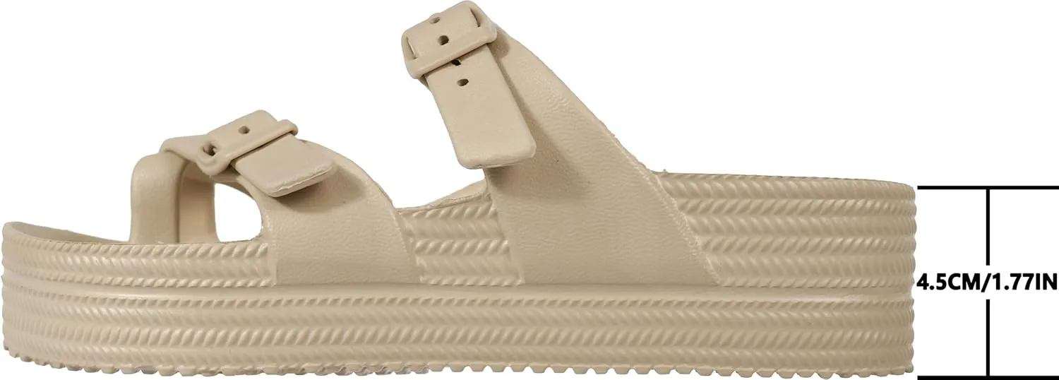 Weweya Womens Sandal with Arch Support - Adjustable Buckle Straps Beach Slides - Summer Lightweight Flip Flops Sandals