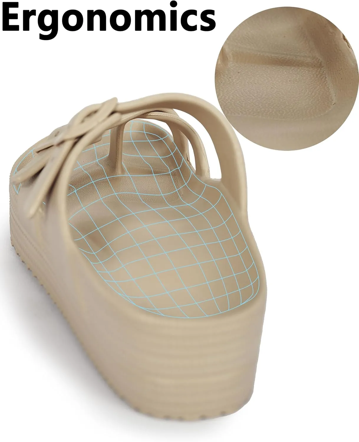 Weweya Womens Sandal with Arch Support - Adjustable Buckle Straps Beach Slides - Summer Lightweight Flip Flops Sandals