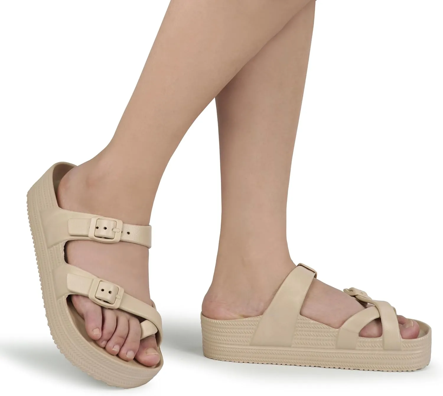 Weweya Womens Sandal with Arch Support - Adjustable Buckle Straps Beach Slides - Summer Lightweight Flip Flops Sandals