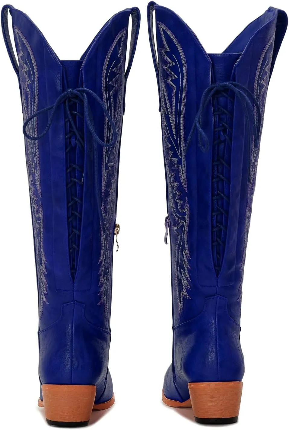 Wide Calf Cowboy Boots Women Adjustable Lace Up Knee High Tall Plus Size Cowgirl Boots Western Style Comfortable 2-Inch Heel