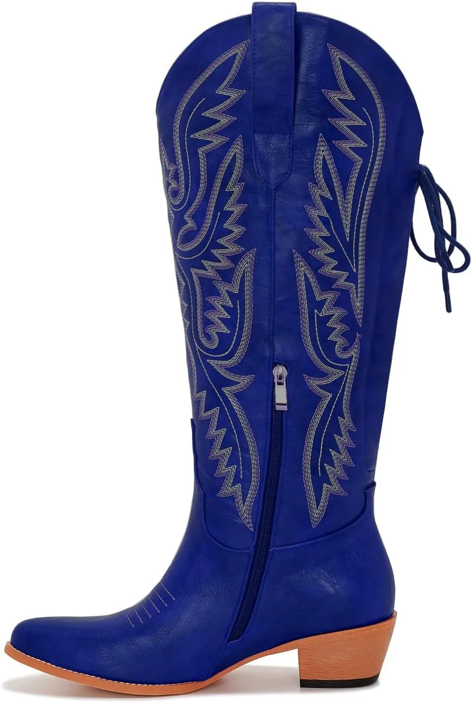 Wide Calf Cowboy Boots Women Adjustable Lace Up Knee High Tall Plus Size Cowgirl Boots Western Style Comfortable 2-Inch Heel