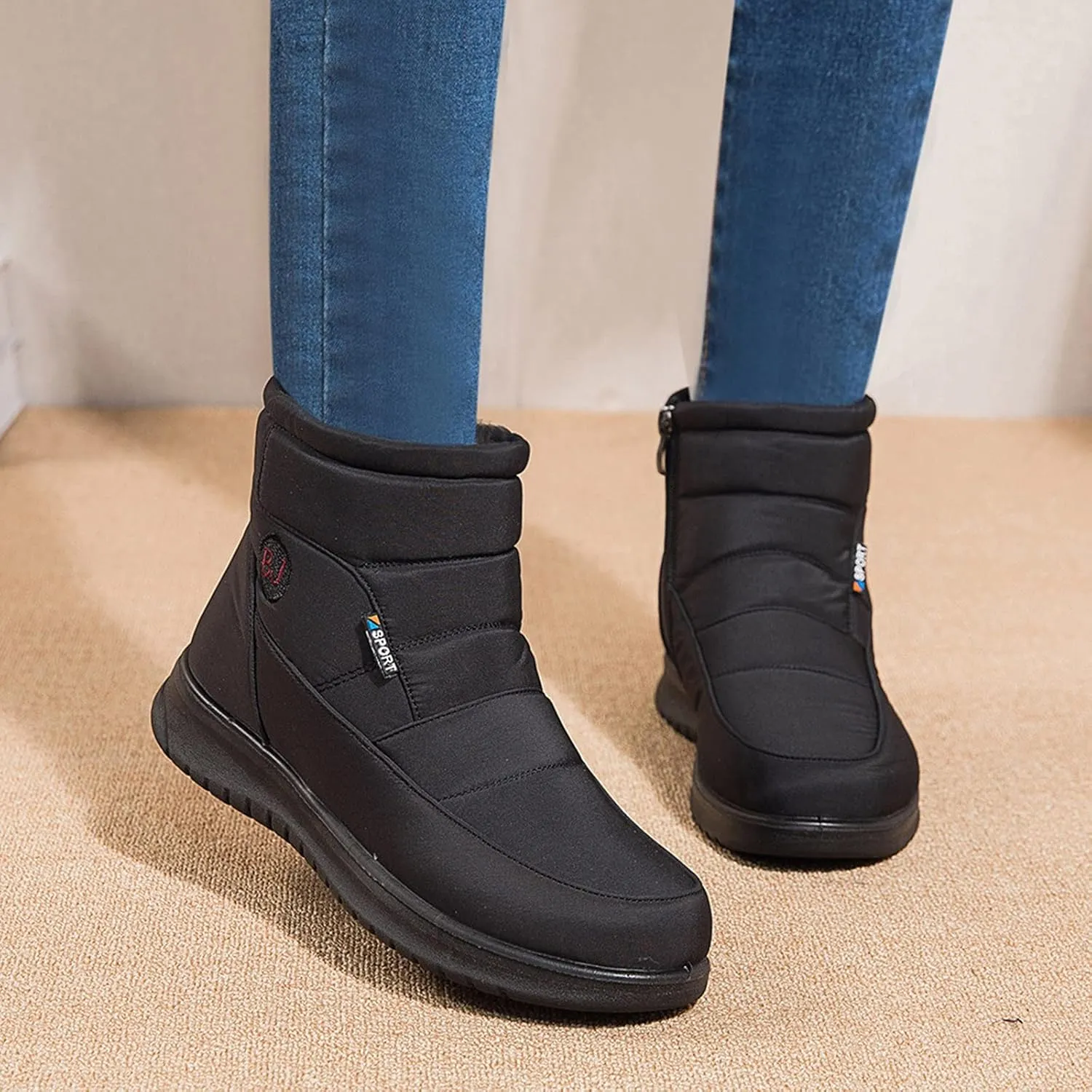Winter Shoes Womens Ankle Boots Ladies Snow Boots Winter Warm Fur Lined Booties Thickening Zip Flat Outdoor Booties Anti-slip