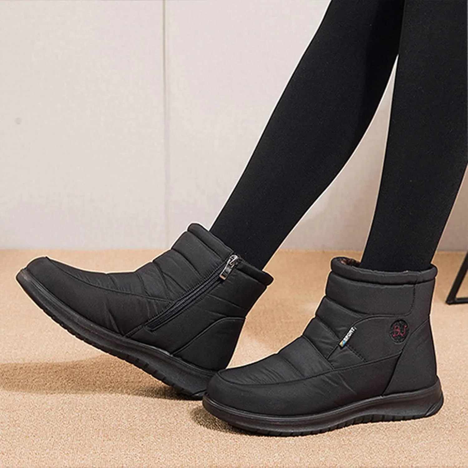 Winter Shoes Womens Ankle Boots Ladies Snow Boots Winter Warm Fur Lined Booties Thickening Zip Flat Outdoor Booties Anti-slip