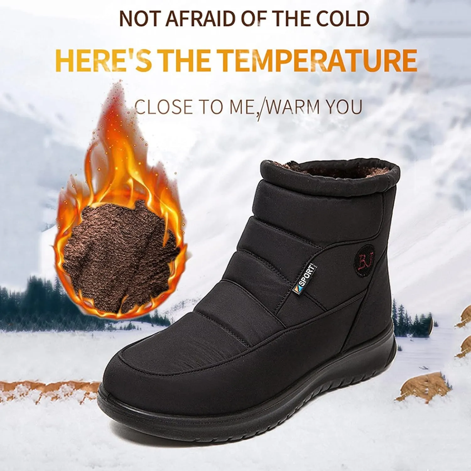 Winter Shoes Womens Ankle Boots Ladies Snow Boots Winter Warm Fur Lined Booties Thickening Zip Flat Outdoor Booties Anti-slip