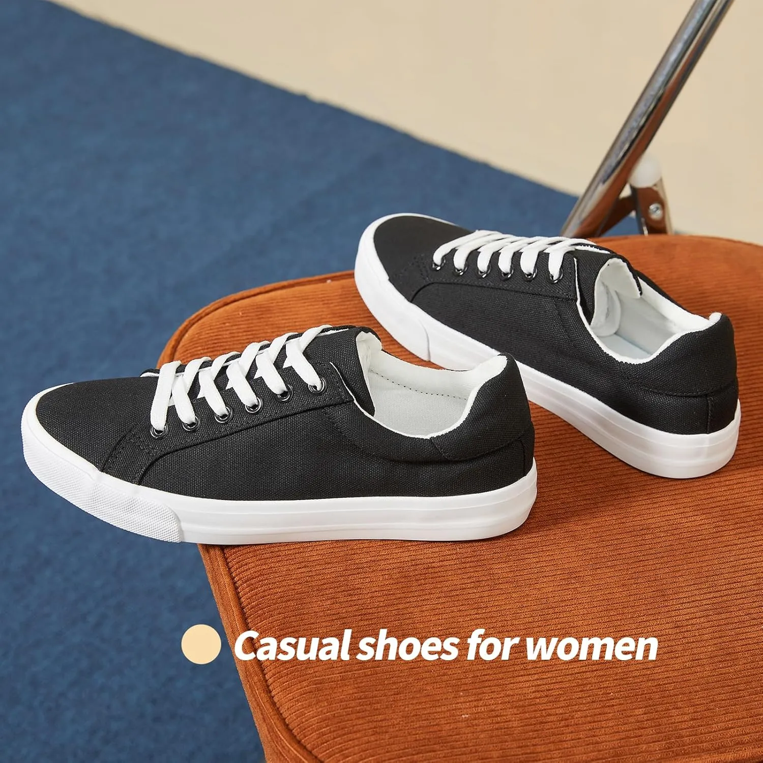 Witwatia Womens White Sneakers Lace Up Canvas White Tennis Shoes Cozy Low Top Walking Shoes for Women
