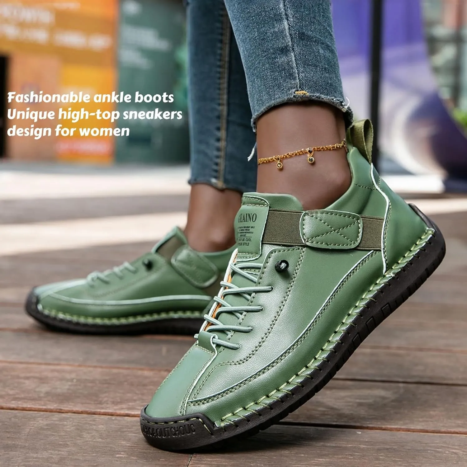 Women Vintage Leather Ankle Boots Handmade Casual Shoes with Non-Slip Sole and Comfortable Fit