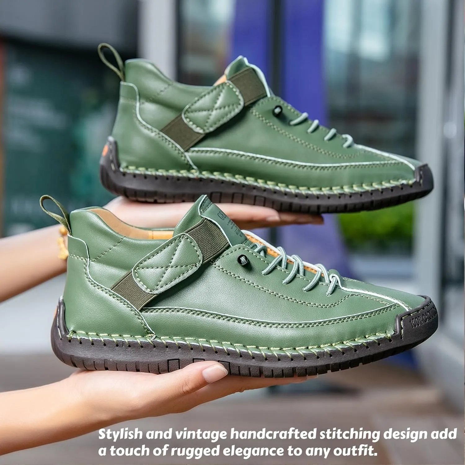 Women Vintage Leather Ankle Boots Handmade Casual Shoes with Non-Slip Sole and Comfortable Fit