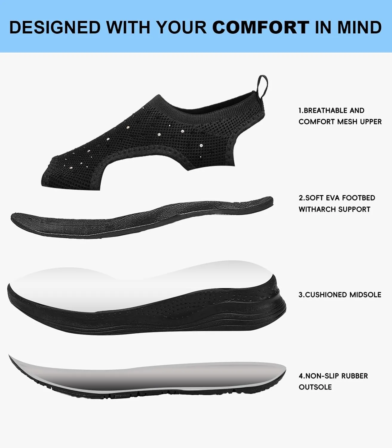 Women Walking Sandals Arch Support Orthotic Comfortable Plantar Fasciitis Non-slip Casual Open Toe Sport Sandals for Athletic Summer Beach