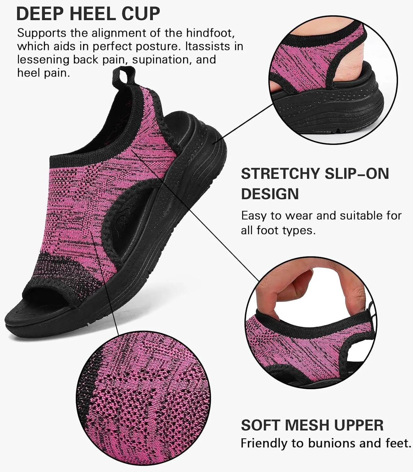 Women Walking Sandals Arch Support Orthotic Comfortable Plantar Fasciitis Non-slip Casual Open Toe Sport Sandals for Athletic Summer Beach