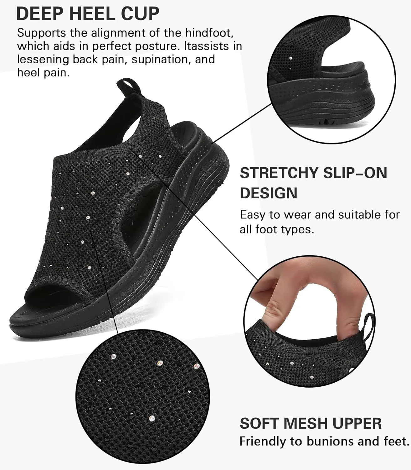 Women Walking Sandals Arch Support Orthotic Comfortable Plantar Fasciitis Non-slip Casual Open Toe Sport Sandals for Athletic Summer Beach
