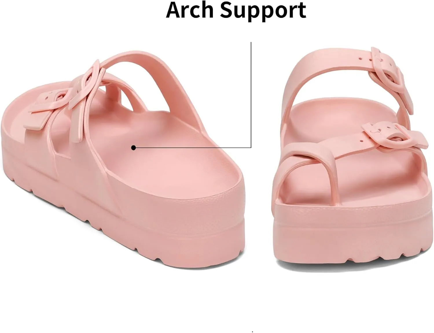 Womens Arch Support Platform Sandals Comfort Slides Thick Soles Flat Sandals With Adjustable Buckle & Ultra Cushion