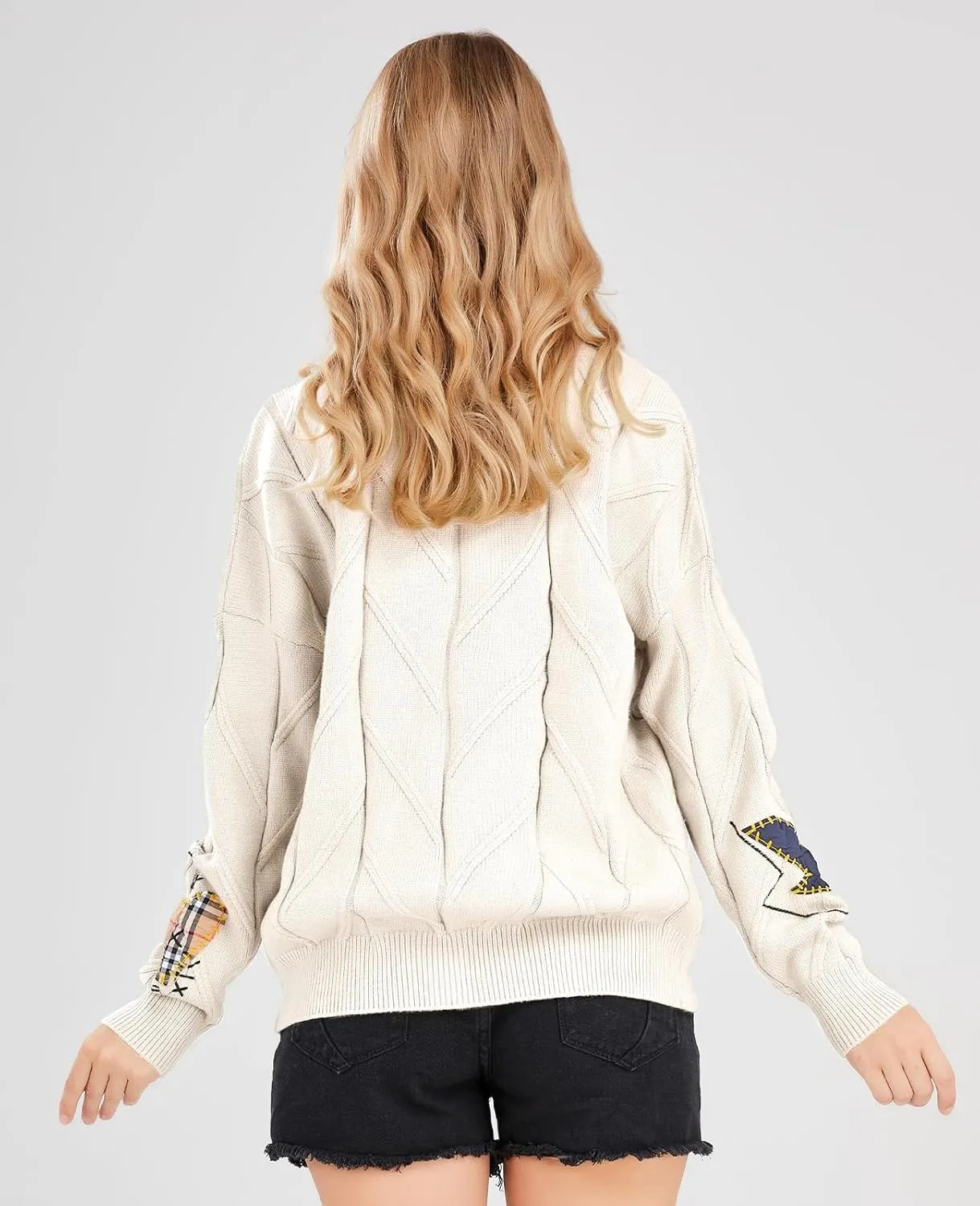 Women's Cable Knit Long Sleeve Open Front Cardigan Sheep V-Neck Button Down Embroidery Wool Blend Sweater Coat Outwear