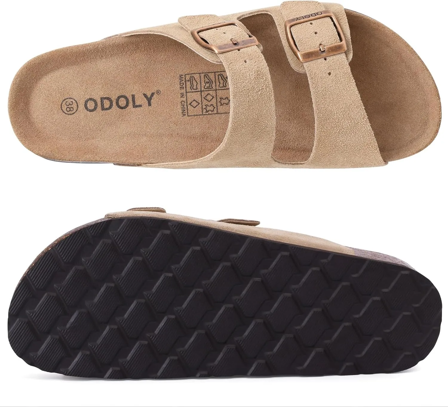 Women's Cork Footbed Slide Sandal, Arch Support Summer Outdoor Sandals with Adjustable Buckle