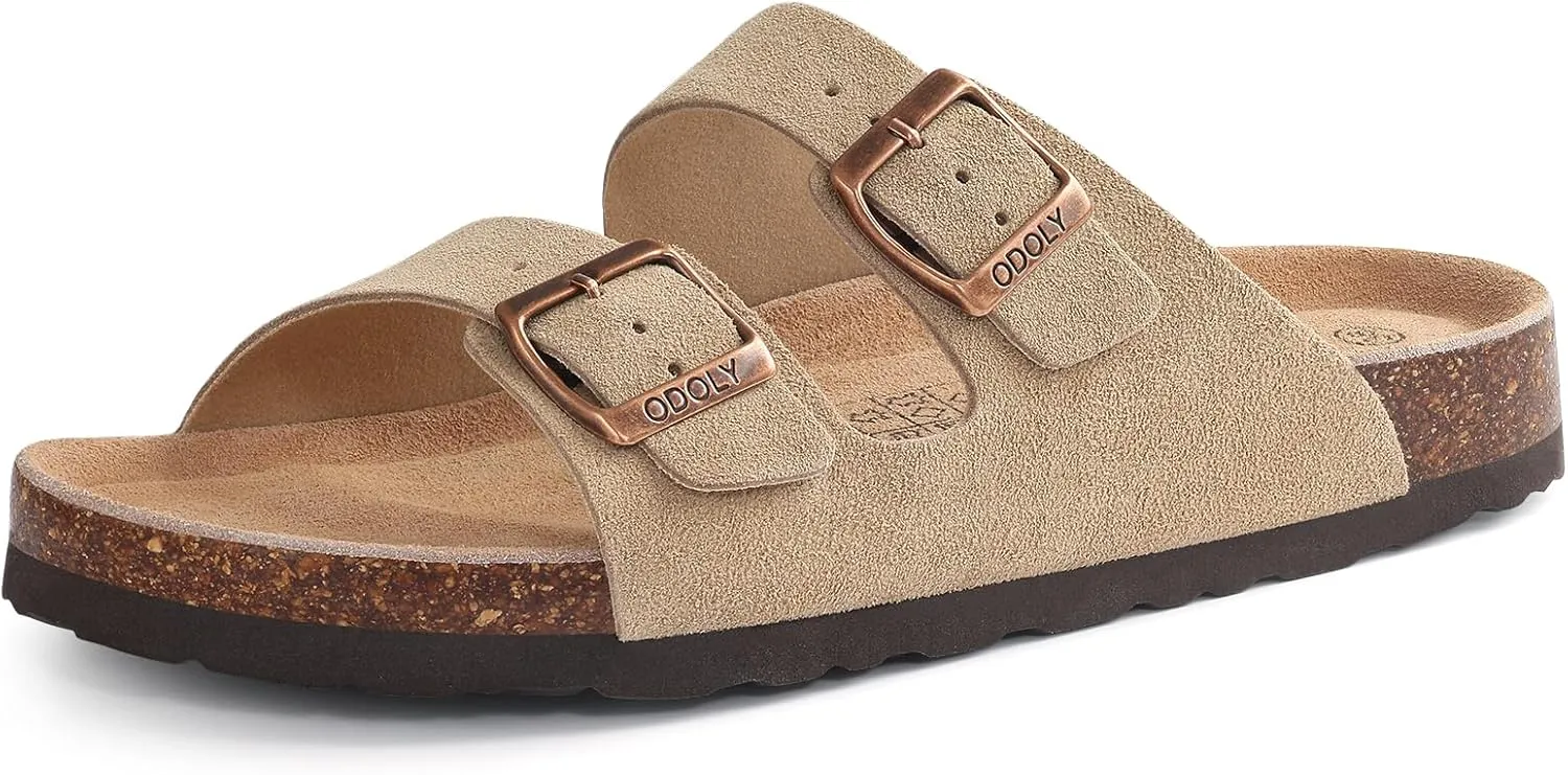 Women's Cork Footbed Slide Sandal, Arch Support Summer Outdoor Sandals with Adjustable Buckle