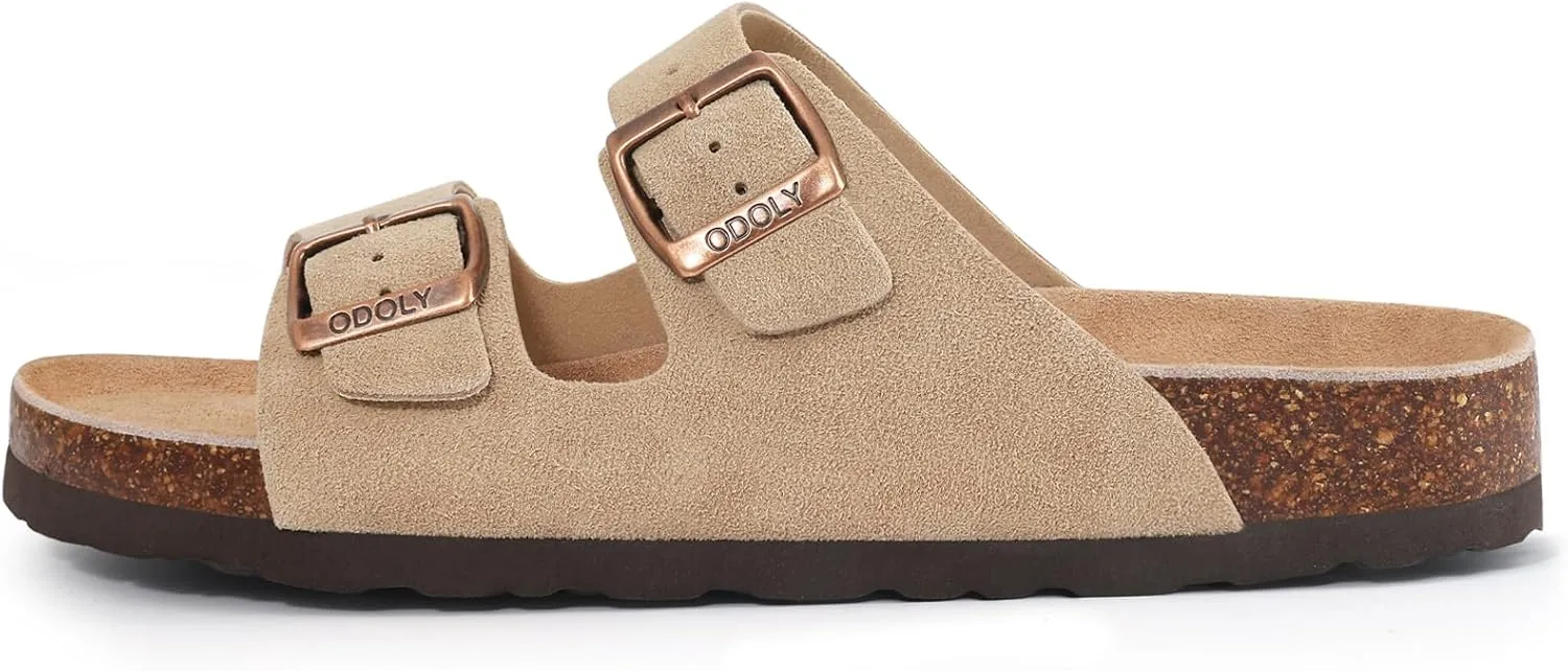Women's Cork Footbed Slide Sandal, Arch Support Summer Outdoor Sandals with Adjustable Buckle