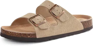 Women's Cork Footbed Slide Sandal, Arch Support Summer Outdoor Sandals with Adjustable Buckle
