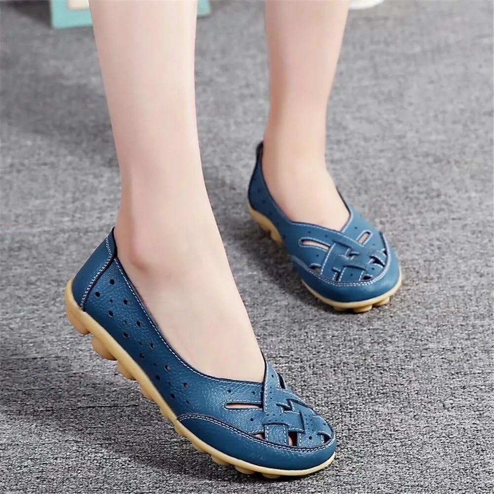 Women's Cowhide Leather Shoes Loafers Flats Sandals Slip-On Cutout Orthopedic Breathable Comfortable Hollow Soft Summer Casual Leather, Loafer Fashion Slip On Walking Round Toe Nurse Driving Shoes
