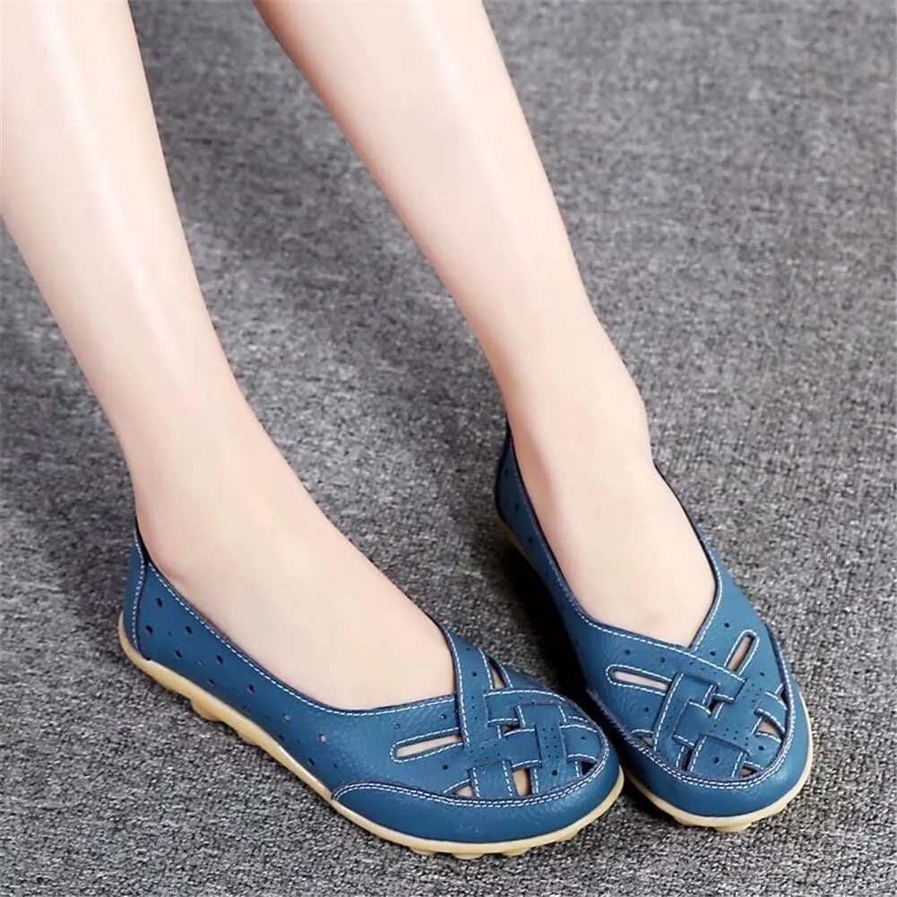 Women's Cowhide Leather Shoes Loafers Flats Sandals Slip-On Cutout Orthopedic Breathable Comfortable Hollow Soft Summer Casual Leather, Loafer Fashion Slip On Walking Round Toe Nurse Driving Shoes